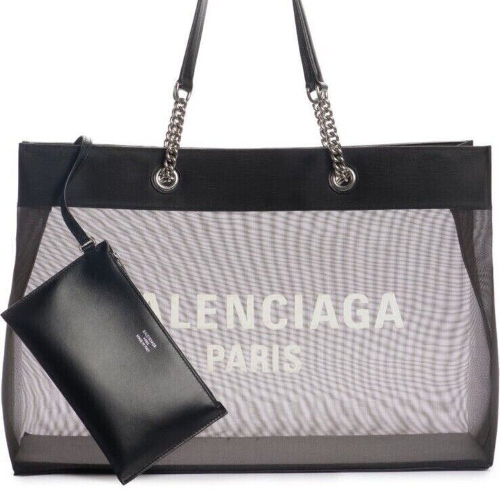 Balenciaga Paris logo printed at front Large Duty Free Tote Bag Black